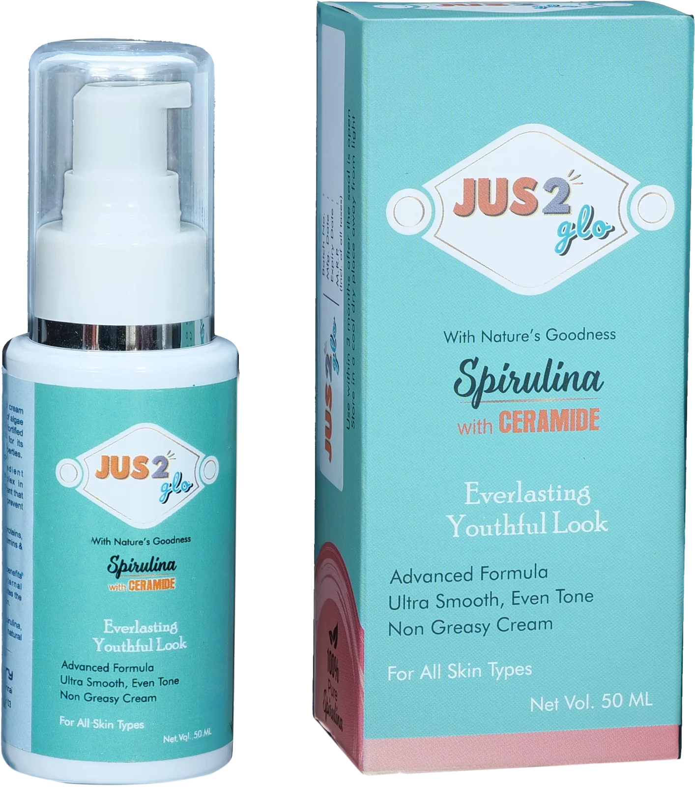 JUS2Glo Moisturising Cream bottle and box